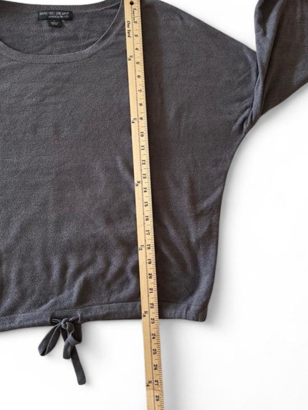 Barefoot Dreams CozyChic Ultra Lite Gray Pullover Tie Hem Top L - Picture 8 of 8